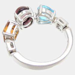 Pre Owned Bvlgari Allegra Cocktail 18K White Gold Diamond and Multi Stone Ring EU 52