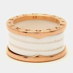 Pre Owned Bvlgari B.Zero1 White Ceramic 18k Rose Gold Band Ring Size 55