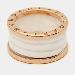 Pre Owned Bvlgari B.Zero1 White Ceramic 18k Rose Gold Band Ring Size 55
