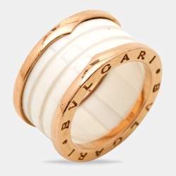 Pre Owned Bvlgari B.Zero1 White Ceramic 18k Rose Gold Band Ring Size 55