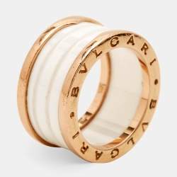 Pre Owned Bvlgari B.Zero1 White Ceramic 18k Rose Gold Band Ring Size 55