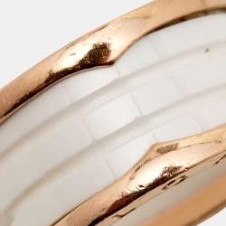 Pre Owned Bvlgari B.Zero1 White Ceramic 18k Rose Gold Band Ring Size 55