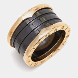 Pre Owned Bvlgari B.Zero1 4-Band Cermaic 18k Rose Gold Ring Size 50