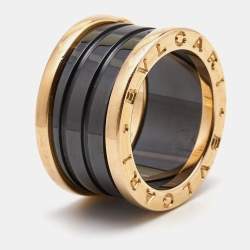 Pre Owned Bvlgari B.Zero1 4-Band Cermaic 18k Rose Gold Ring Size 50
