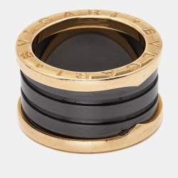 Pre Owned Bvlgari B.Zero1 4-Band Cermaic 18k Rose Gold Ring Size 50