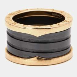 Pre Owned Bvlgari B.Zero1 4-Band Cermaic 18k Rose Gold Ring Size 50