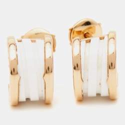 Bvlgari B.Zero1 White Ceramic 18k Rose Gold Hoop Earrings