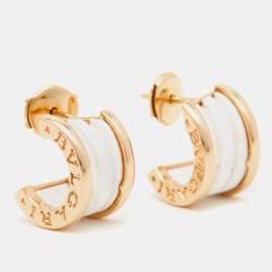 Bvlgari B.Zero1 White Ceramic 18k Rose Gold Hoop Earrings