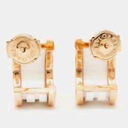 Bvlgari B.Zero1 White Ceramic 18k Rose Gold Hoop Earrings