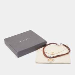 Pre Owned Bvlgari Tondo Sun Stainless Steel 18k Yellow Gold Leather Cord Necklace