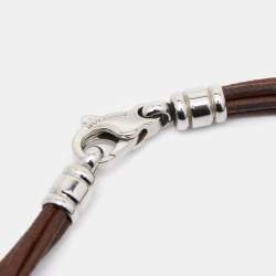 Pre Owned Bvlgari Tondo Sun Stainless Steel 18k Yellow Gold Leather Cord Necklace