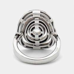 Pre Owned Bvlgari Astrale Cerchi Shield 18K White Gold Ring Size 53