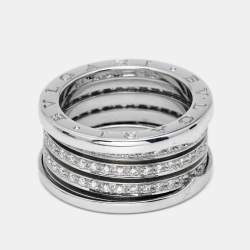 Pre Owned Bvlgari B.Zero1 Diamond 18k White Gold Band Ring Size 57