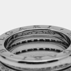 Pre Owned Bvlgari B.Zero1 Diamond 18k White Gold Band Ring Size 57