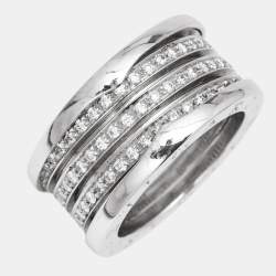 Pre Owned Bvlgari B.Zero1 Diamond 18k White Gold Band Ring Size 57