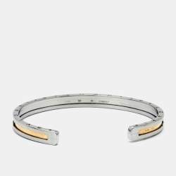 Pre Owned Bvlgari B.Zero1 Stainless Steel 18k Rose Gold Open Cuff Bracelet M