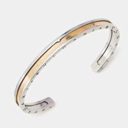 Pre Owned Bvlgari B.Zero1 Stainless Steel 18k Rose Gold Open Cuff Bracelet M