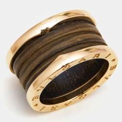 Bvlgari B.Zero1 Brown Marble 18K Rose Gold Band Ring Size 54