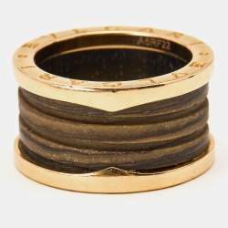 Bvlgari B.Zero1 Brown Marble 18K Rose Gold Band Ring Size 54