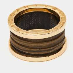 Bvlgari B.Zero1 Brown Marble 18K Rose Gold Band Ring Size 54