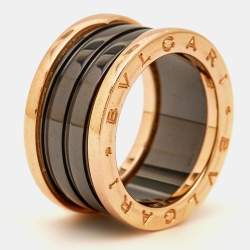 Pre Owned Bvlgari B.Zero1 4-Band Ceramic 18k Rose Gold Ring Size 55