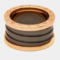 Pre Owned Bvlgari B.Zero1 4-Band Ceramic 18k Rose Gold Ring Size 55