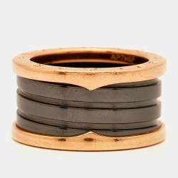Pre Owned Bvlgari B.Zero1 4-Band Ceramic 18k Rose Gold Ring Size 55