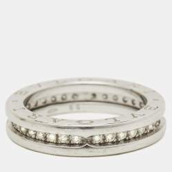 Pre Owned Bvlgari B.Zero1 Pave Diamond 18K White Gold 1-Band Ring Size 55
