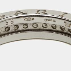 Pre Owned Bvlgari B.Zero1 Pave Diamond 18K White Gold 1-Band Ring Size 55
