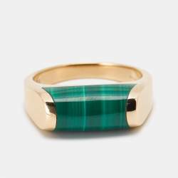 Pre Owned Bvlgari Tronchetto Malachite 18k Rose Gold Ring Size 56