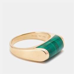 Pre Owned Bvlgari Tronchetto Malachite 18k Rose Gold Ring Size 56
