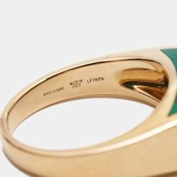 Pre Owned Bvlgari Tronchetto Malachite 18k Rose Gold Ring Size 56