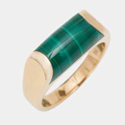 Pre Owned Bvlgari Tronchetto Malachite 18k Rose Gold Ring Size 56