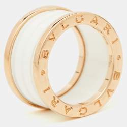 Pre Owned Bvlgari B.Zero1 White Ceramic 18k Rose Gold Band Ring Size 50