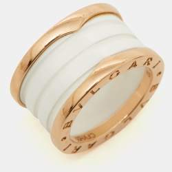 Pre Owned Bvlgari B.Zero1 White Ceramic 18k Rose Gold Band Ring Size 50