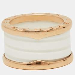 Pre Owned Bvlgari B.Zero1 White Ceramic 18k Rose Gold Band Ring Size 50