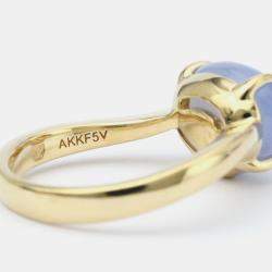 Pre Owned Bvlgari Mediterranean Eden 18K Yellow Gold Chalcedony Ring EU 52