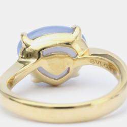 Pre Owned Bvlgari Mediterranean Eden 18K Yellow Gold Chalcedony Ring EU 52