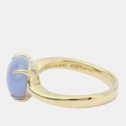 Pre Owned Bvlgari Mediterranean Eden 18K Yellow Gold Chalcedony Ring EU 52