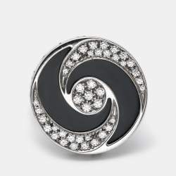Pre Owned Bvlgari Optical Illusion White Gold and Black Onyx Ring Size 55