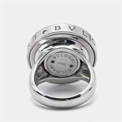 Pre Owned Bvlgari Optical Illusion White Gold and Black Onyx Ring Size 55