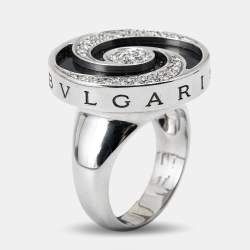 Pre Owned Bvlgari Optical Illusion White Gold and Black Onyx Ring Size 55