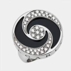 Pre Owned Bvlgari Optical Illusion White Gold and Black Onyx Ring Size 55
