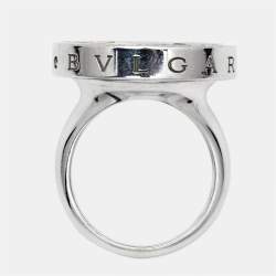 Pre Owned Bvlgari Optical Illusion White Gold and Black Onyx Ring Size 55