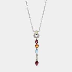 Pre Owned BVLGARI Allegra Diamond & Gemstones Pendant in 18k White Gold 0.3 CTW