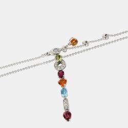 Pre Owned BVLGARI Allegra Diamond & Gemstones Pendant in 18k White Gold 0.3 CTW