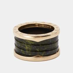 Pre Owned Bvlgari B.Zero1 4-Band Green Marble 18k Rose Gold Ring Size 52