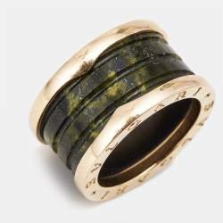 Pre Owned Bvlgari B.Zero1 4-Band Green Marble 18k Rose Gold Ring Size 52