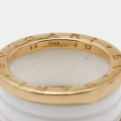 Pre Owned Bvlgari B.Zero1 White Ceramic 18k Rose Gold Band Ring Size 55