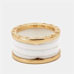 Pre Owned Bvlgari B.Zero1 White Ceramic 18k Rose Gold Band Ring Size 55